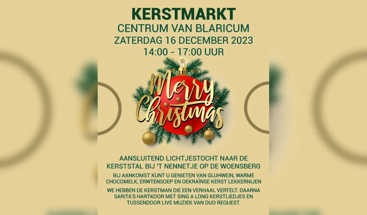 Dorpse kerstmarkt in Blaricum met als afsluiting lichtjestocht naar kerststal