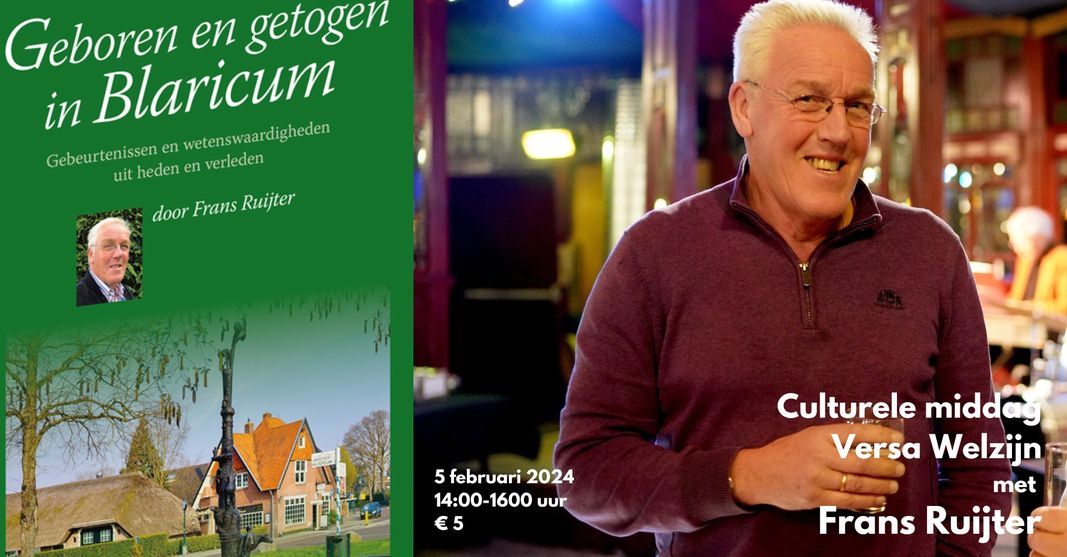 Culturele middag voor senioren maandag 5 feb met Blaricumkenner Frans Ruijter