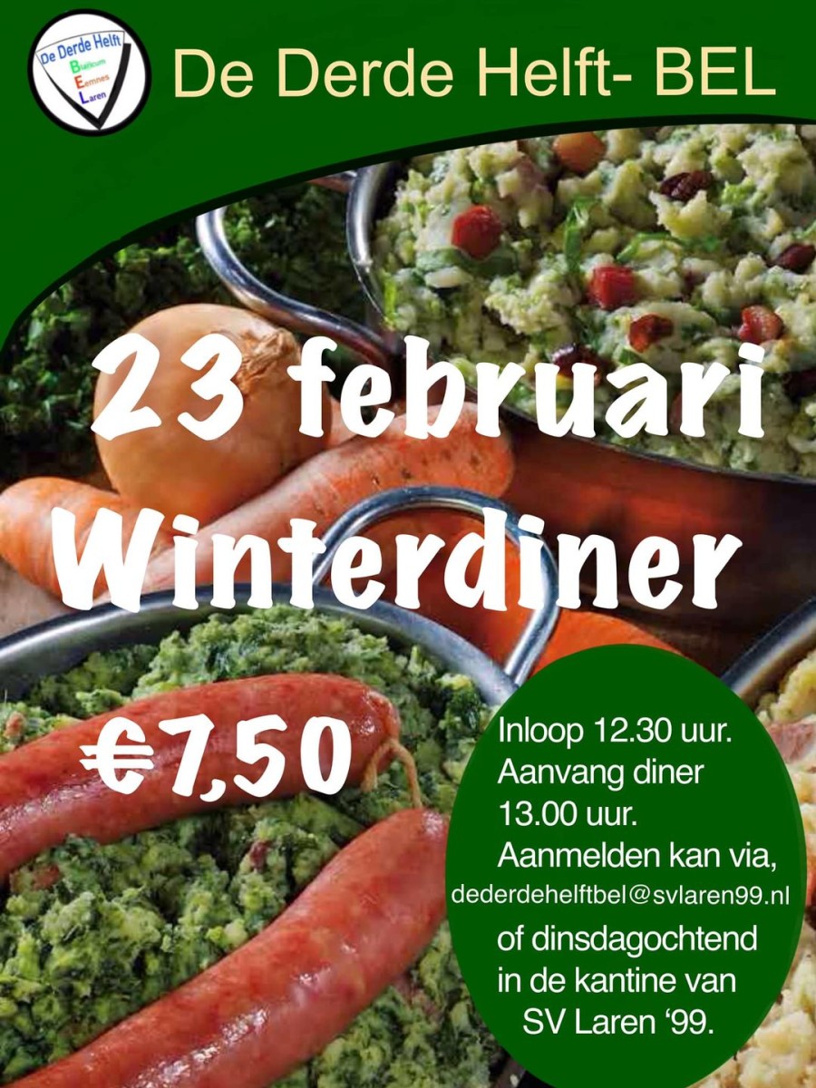 23 februari ‘winterdiner’ bij De Derde Helft