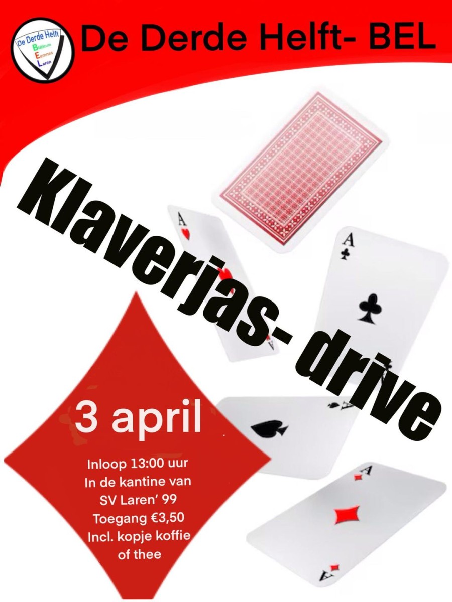 3 april Klaverjas-drive bij De Derde Helft