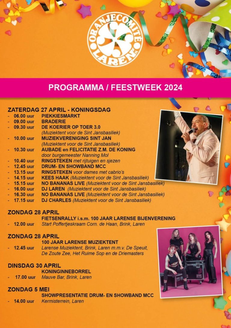 Programma Feestweek met Koningsdag 2024 BolAn!