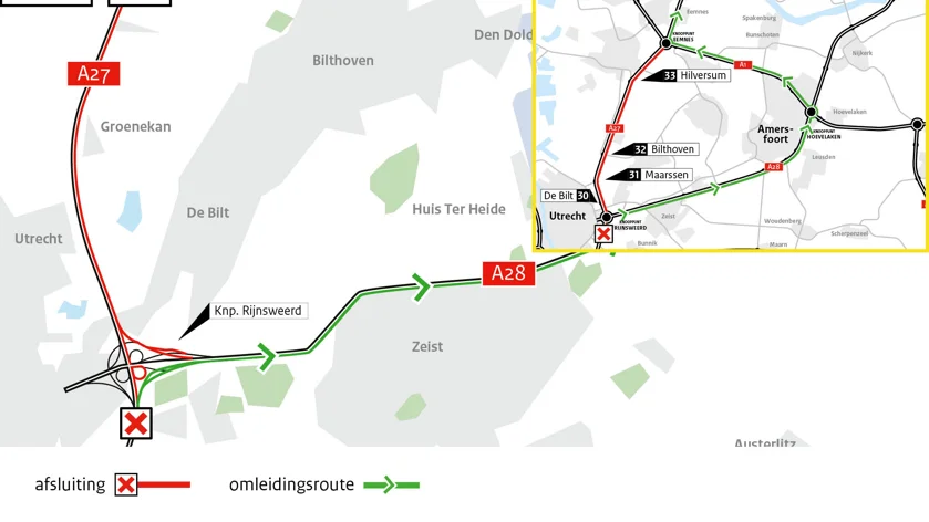 Laatste weekendafsluiting onderhoud A27; knooppunt Eemnes dicht