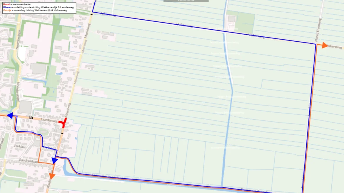 Werkzaamheden kruispunt Wakkerendijk; weg in beide richtingen dicht
