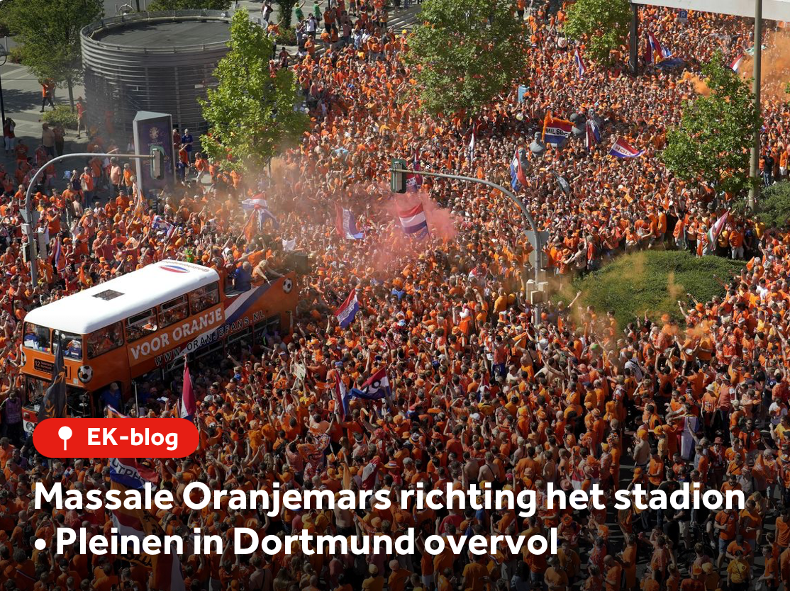 Telegraaf kopt:  100.000 mensen bij Oranje fanwalk! NOS: Pleinen overvol!