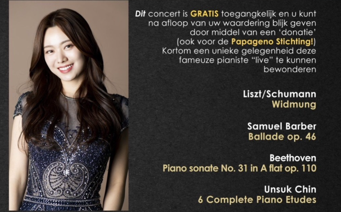 Zondag a.s. in Papageno Huis: Gratis pianoconcert door Jimin Han!