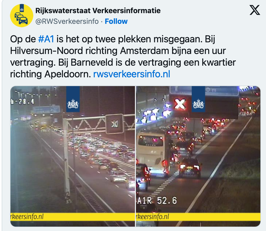 Gewonde bij ongeval A1 bij Laren