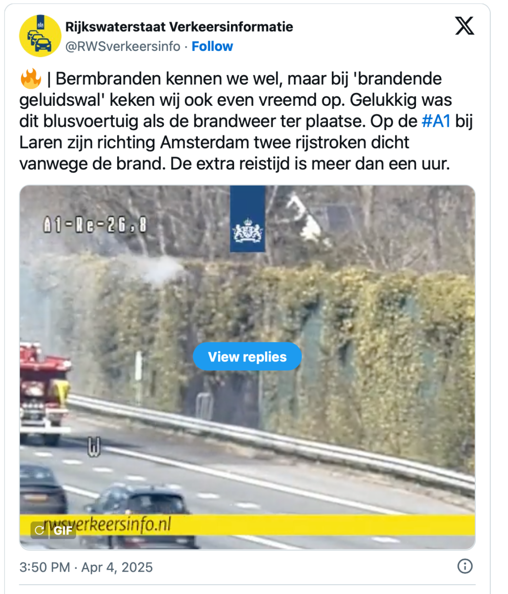 Brandje langs berm A1