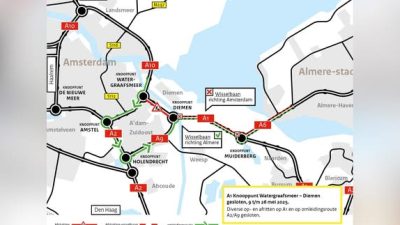 Start grootschalige werkzaamheden in en rond Amsterdam: A1 binnenkort dicht