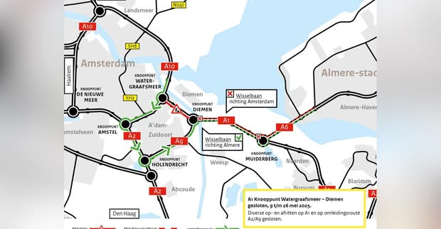 Start grootschalige werkzaamheden in en rond Amsterdam: A1 binnenkort dicht