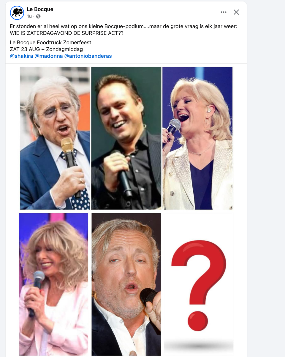 Wie wordt de hoofdact bij het zomerfeest van Le Bocque Foodtruck Zomerfeest?