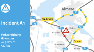A1 bij Naarden weer open na voertuigbrand [update]