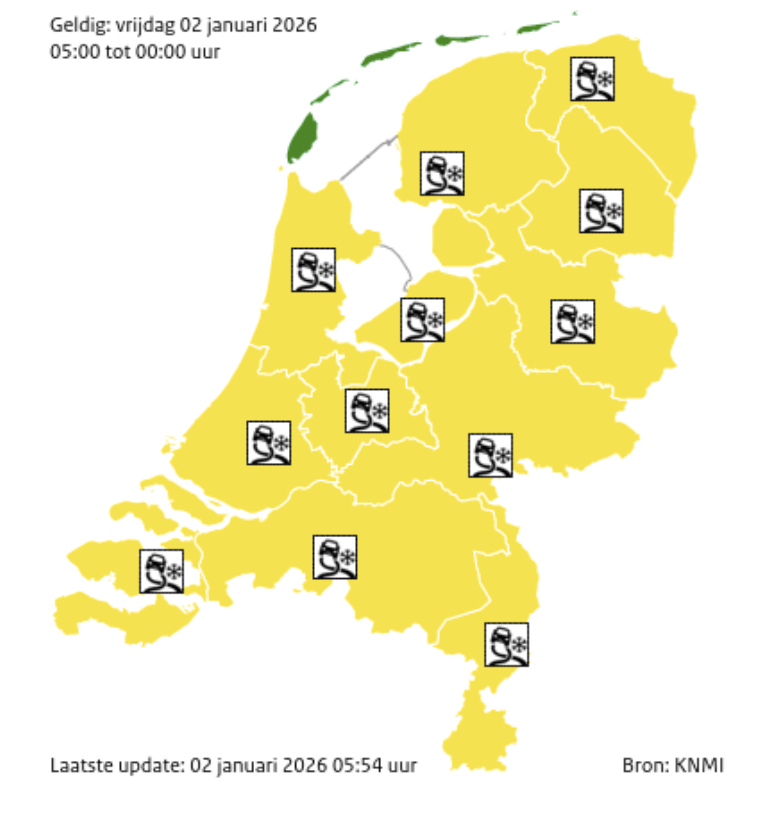 Winterse buien: code geel