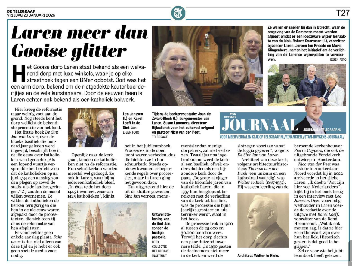 Mooi artikel in Telegraaf over Jubileumboek Sint Jan. Komt er een tweede druk?