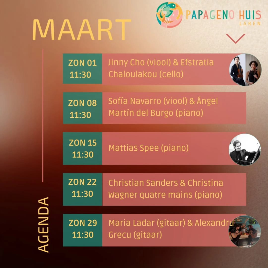 Zondagochtendconcerten in maart in Papageno Huis