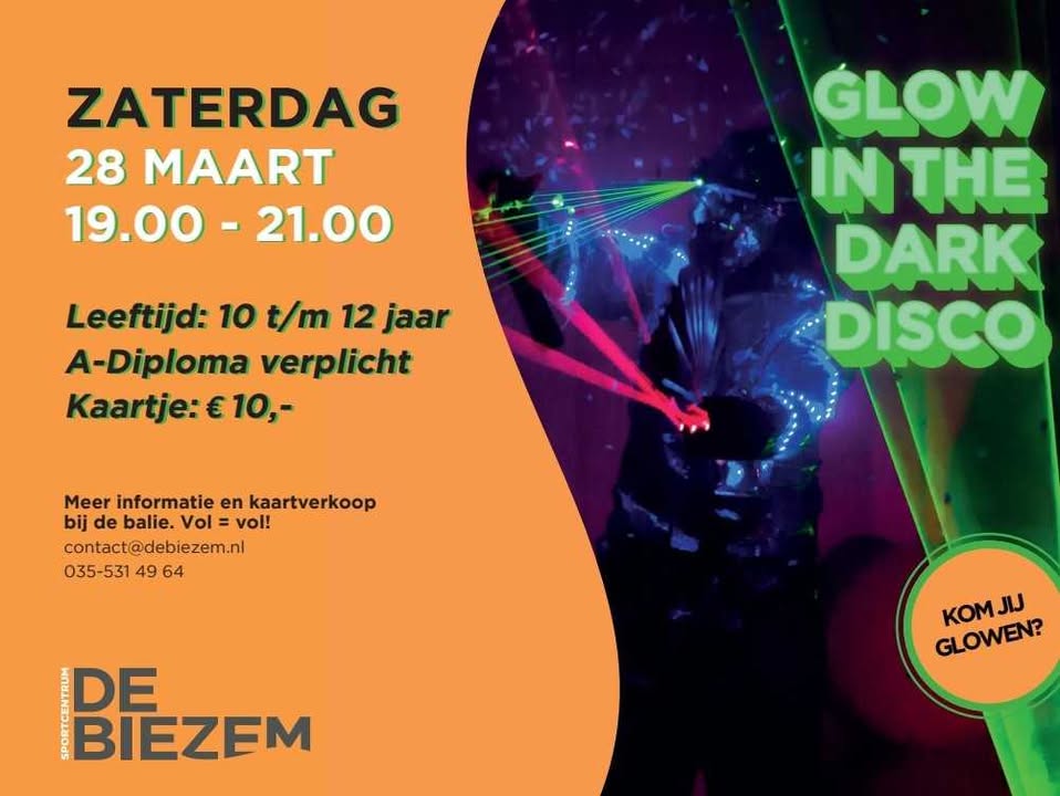 Discozwemfeest voor de jeugd van 10 tot 12 jaar in De Biezem