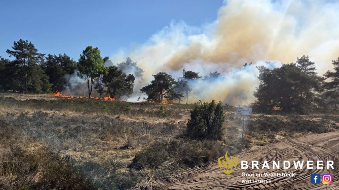 Brandweer Laren met natuurbrandbestrijdingsvoertuig naar ’t Harde voor inzet bij zeer grote natuurbrand