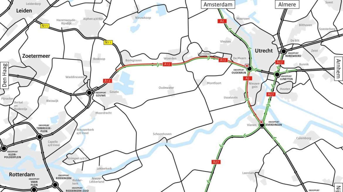 Grote verkeershinder verwacht rond Utrecht: afsluitingen A2 en A12