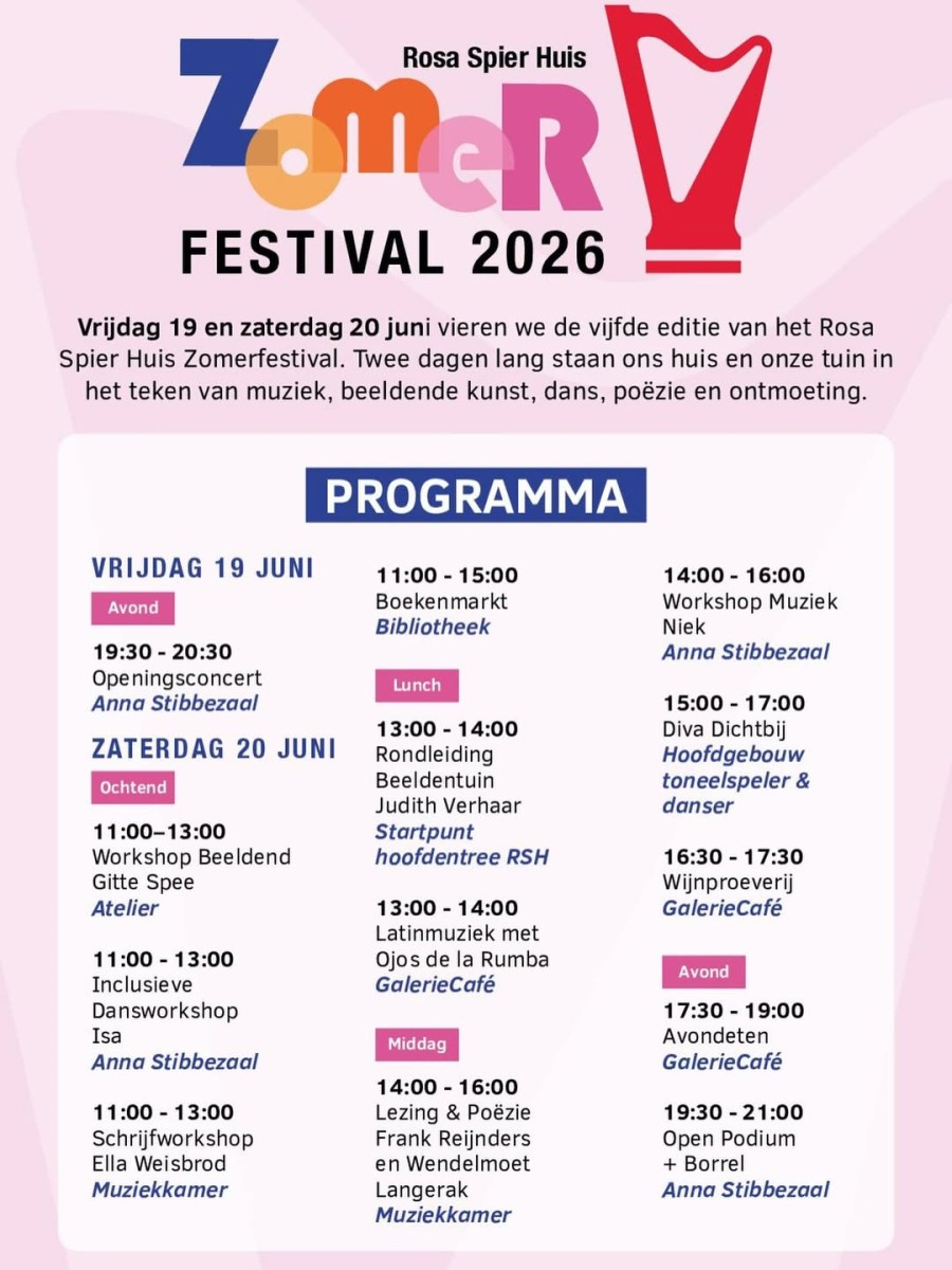 Vijfde editie van het Zomerfestival Rosa Spier Huis
