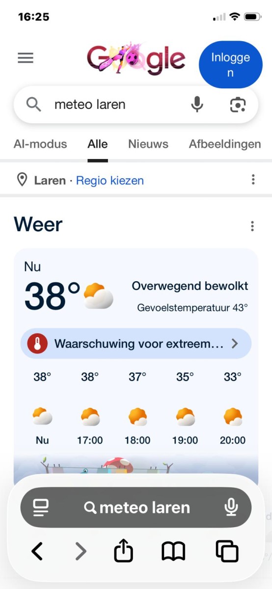 Vanmiddag 16.00 uur 38 graden!