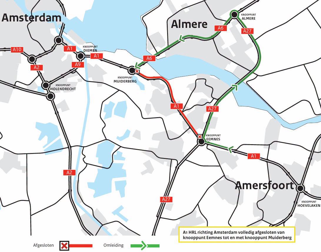 Grote hinder op de A1 richting Amsterdam!
