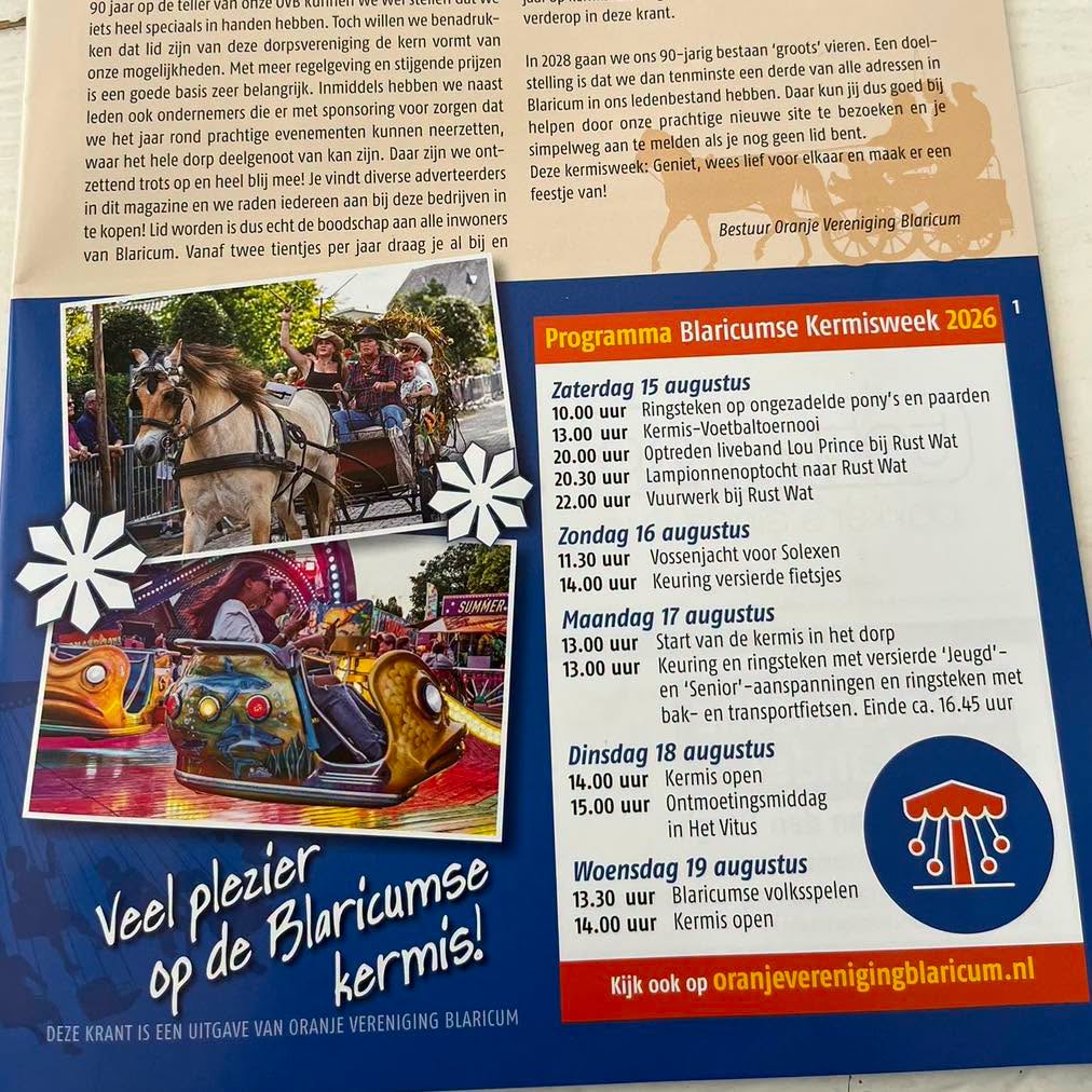 Programma Kermis Blaricum 15 t/m 19 augustus