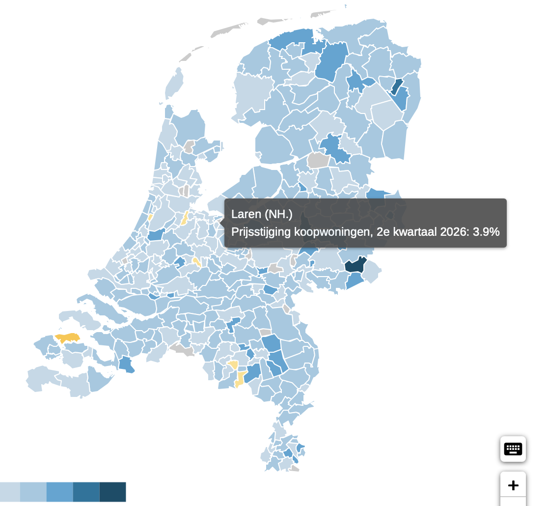 Telegraaf: Huizenprijzen hoger dan een jaar eerder: waardestijging Laren 3.6%